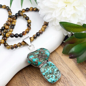 Tibetan Turquoise Nugget Pendant Boho Vintage Southwest Style Handmade New 925